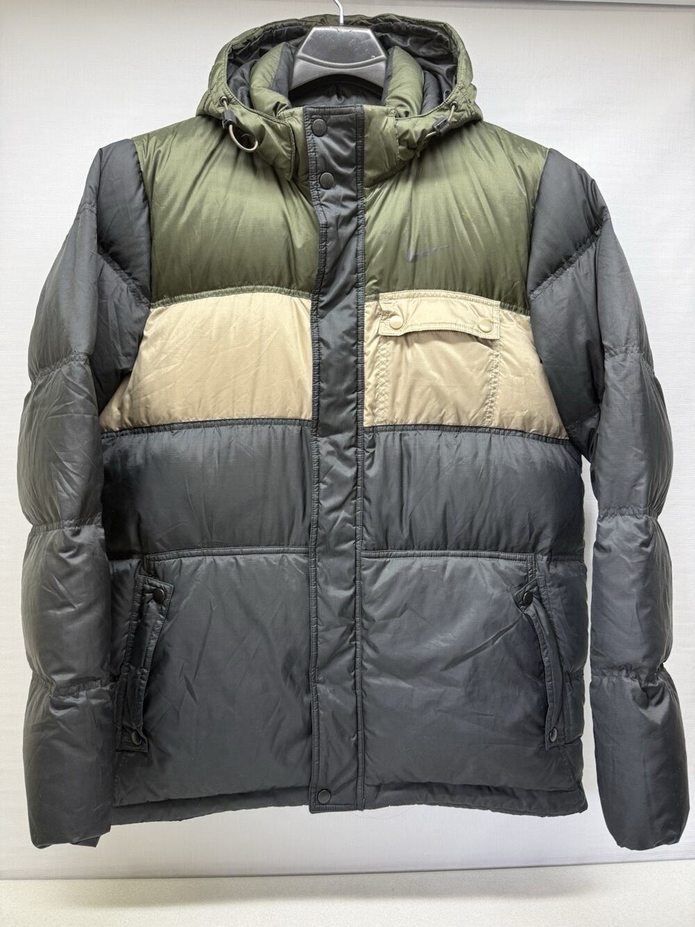 Nike Athletic Dept 550 Fill Down Puffer Jacket Mens Large Black Tan Green